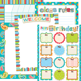 Picture of Dots on turquoise classroom  essentials chart set