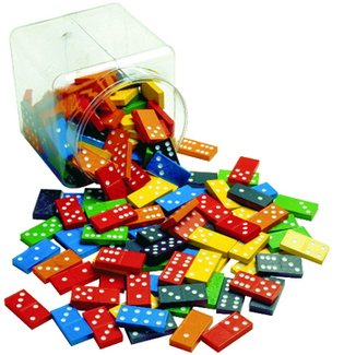 Picture of Double 6 color dominoes 6 sets  168 pcs in storage bucket