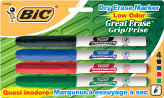Picture of Bic great erase dry erase fine  point markers 4 pack low odor