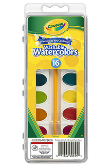 Picture of Crayola washable watercolor set 16  semi moist oval pans 1 brush