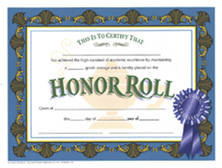 Picture of Certificates honor roll blue 30/pk  ribbon 85 x 11