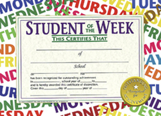 Picture of Student of the week 30/pk 8.5 x 11  certificates