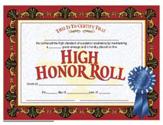Picture of High honor roll award 30/pk 8.5x11  certificates