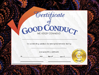 Picture of Certificates good conduct 30/pk  8.5 x 11