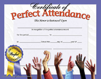Picture of Certificates perfect attendance 30  pk 8.5 x 11 inkjet laser