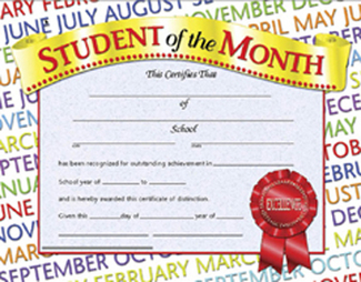 Picture of Student of the month 30pk 8.5 x 11  certificates inkjet laser