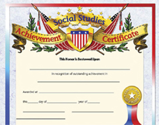 Picture of Social studies achievement 30pk  certificates 8.5 x 11 inkjet laser