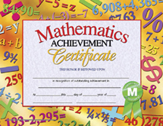 Picture of Mathematics achievement 30pk  certificates 8.5 x 11 inkjet laser