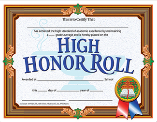 Picture of High honor roll achievement 30pk  certificates
