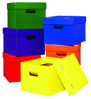 Picture of Tote/stow boxes one each of green  blue orange purple red and yellow