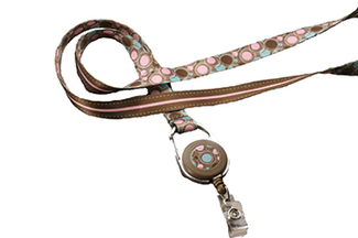 Picture of Reversible ribbon lanyard pink  bubbles