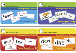 Picture of Picture sight words homophones  picture flash card set 4pk