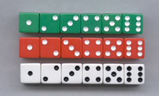 Picture of Dot dice 6 each of red white &  green