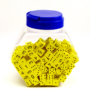 Picture of 16mm foam dice tub of 200 yellow  spot & number