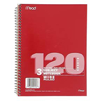 Picture of Notebook spiral 3 subject 120 ct  10 1/2 x 8