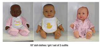 Picture of Doll clothes set of 3 girl outfits