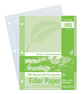 Picture of Ecology recycled filler paper 150sh  9/32in college ruling