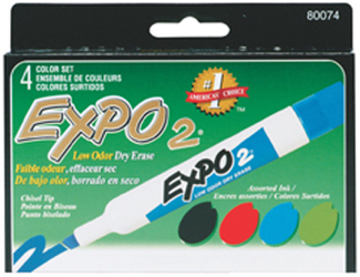 Picture of Marker expo 2 dry erase 4 color  chisel black red blue green