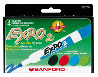 Picture of Marker expo 2 dry erase 4 clr bull  black red blue green