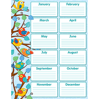 Picture of Boho birds birthday chart