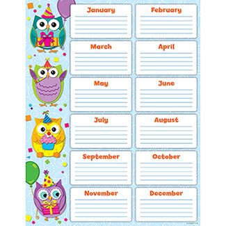 Picture of Colorful owls birthday chart