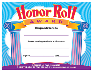 Picture of Certificate honor roll award 30/pk  8-1/2 x 11