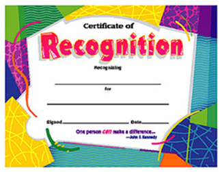 Picture of Certificate of recognition colorful  30/pk