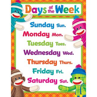 Picture of Sock monkey days of the week  learning chart