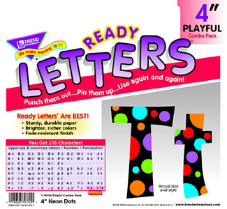 Picture of Neon dots ready letters 4in upper  lowercase combo