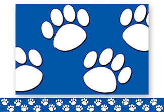 Picture of Blue with white paw prints straight  border trim