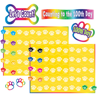 Picture of Paw prints counting to 100 bulletin  board set