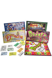 Picture of Set of all 4 games decisions budget  bank account grocery cart