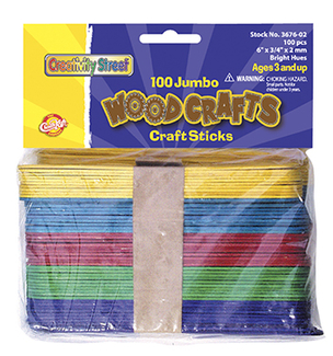 Picture of Jumbo craft sticks 6 x 3/4 100/pk  bright hues