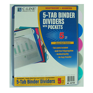 Picture of 5 tab poly index dividers with  slant pocket assorted 5 stand tab