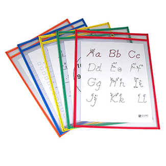Picture of Reusable dry erase pockets 5/box  assorted primary 9 x 12
