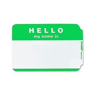 Picture of C line self adhesive green name  badges hello pack of 100
