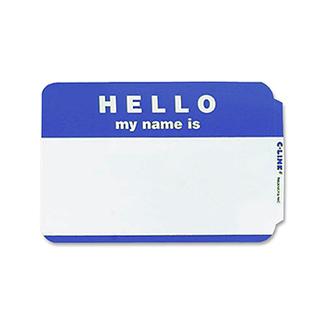 Picture of C line self adhesive blue name  badges hello pack of 100