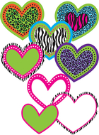 Colorful leopard heart pop outs  with pizzazz