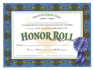 Certificates honor roll blue 30/pk  ribbon 85 x 11