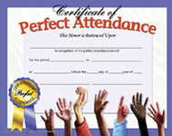 Certificates perfect attendance 30  pk 8.5 x 11 inkjet laser
