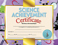 Science achievement 30/pk 8.5 x 11  certificate inkjet laser
