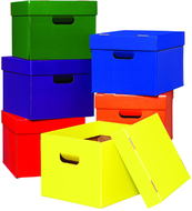 Tote/stow boxes one each of green  blue orange purple red and yellow