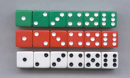 Dot dice 6 each of red white &  green