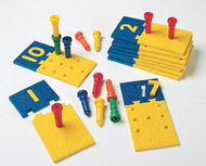 Number puzzle-boards & pegs 10  boards 55 pegs storage tub