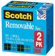 Scotch removable tape 1/2x1296 2pk