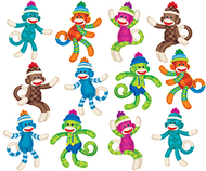 Sock monkeys patterns accents  variety pack