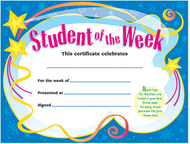 Certificate student of the 30/pk  week 8-1/2 x 11