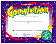 Certificate of completion 30/pk