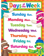 Sock monkey days of the week  learning chart