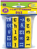 Foam numbered dice numerals 1-12